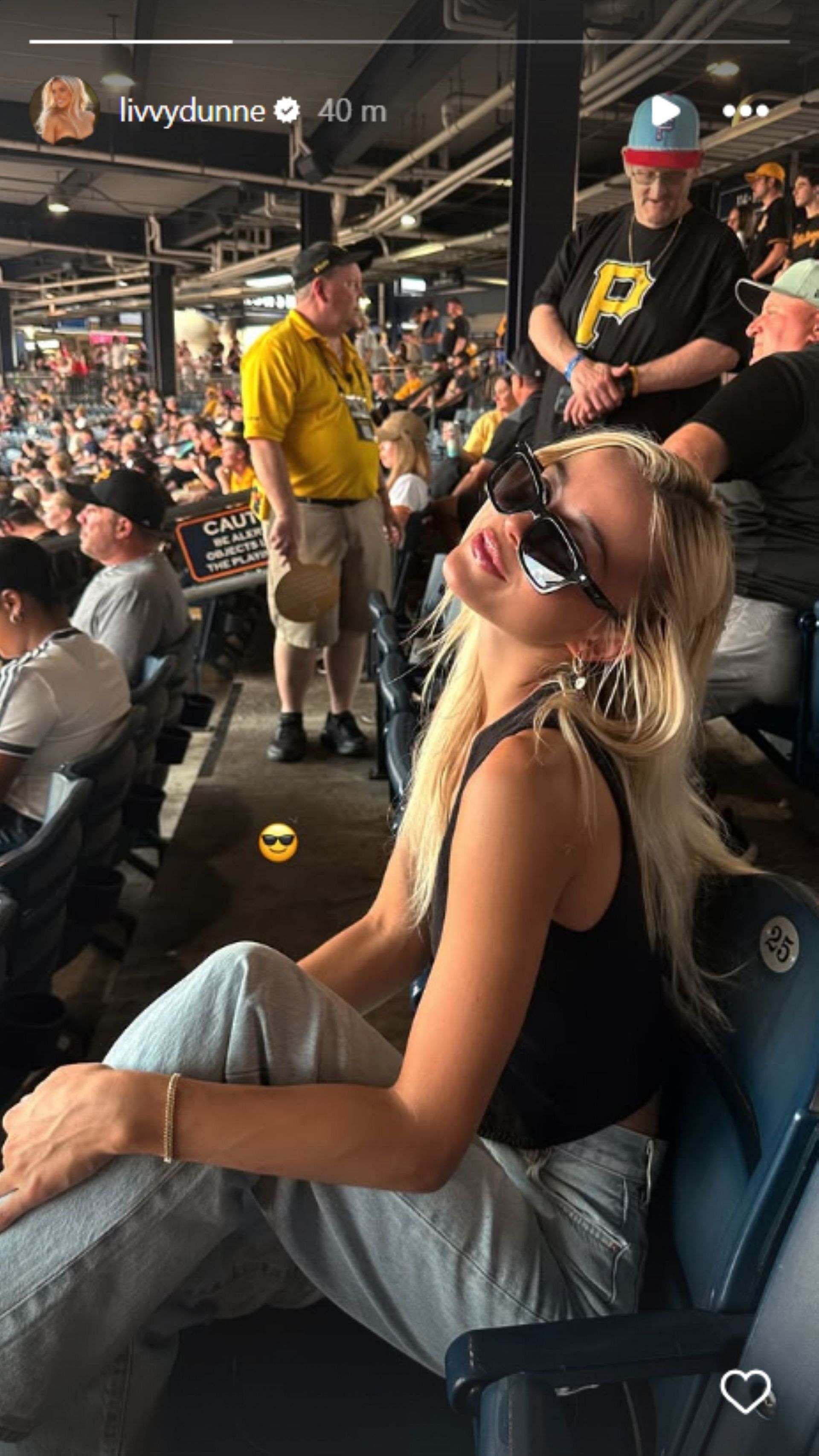 Olivia Dunne at the Pirates' game; Instagram - @livvydunne